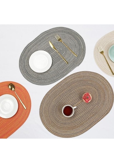 Yeşil Dokuma Pamuk İplik Servis Altlıkları Elips Tasarım Minimalist Isıya Dayanıklı Aşınmaya Dayanıklı Masa Koruyucular Yemek Paspasları Yeşil
