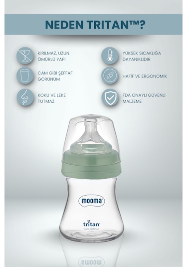 Mooma Neutra Antikolik Tritan Biberon 150 Ml 0-6 Ay Yavaş Akış - Yeşil