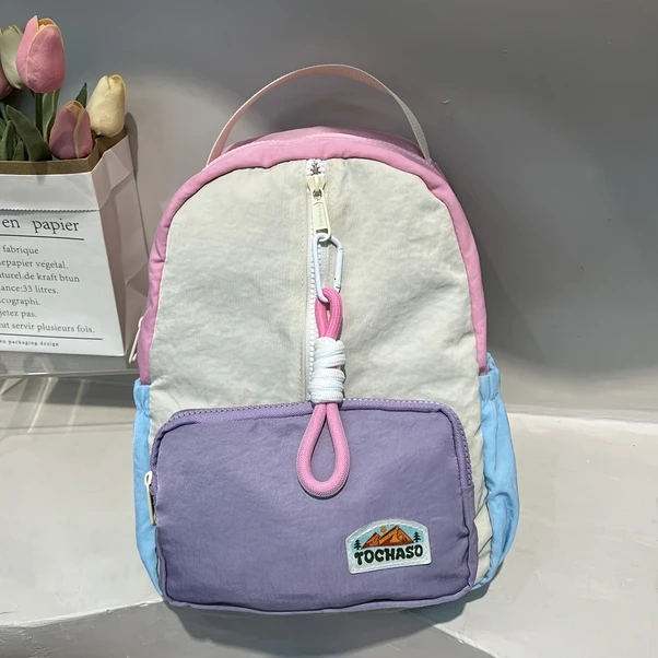 Elmpaly Kayısı Mor Renk Blok Hafif Nylon Sırt Çantası 3-14 Yaş Ayarlanabilir Askı Morlu Kayısı