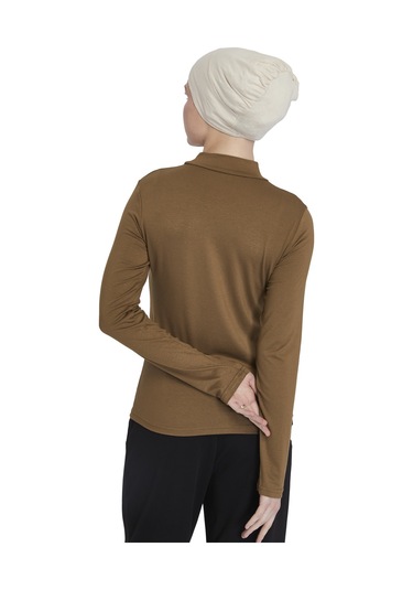 Kadın Organik Uzun Kollu Balıkçı Yakalı Body Açık Çikolata