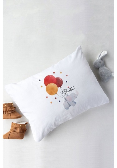 Lilabio %100 Organik Isme Özel Isimli Yazlık 10lu Hastane Çıkışı Fil Ve Kırmızı Balonlar Ekru