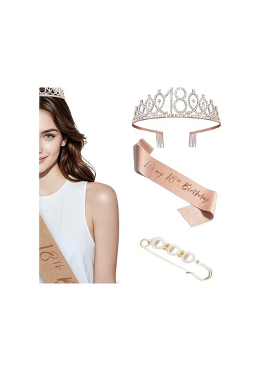 Shineyee 18 Yaş Partisi Dekorasyon Seti - Gümüş Pembe Taç, Balon, Kemer Ve Pin İle Kadınlar İçin Özel Kutlama Malzemeleri Standart
