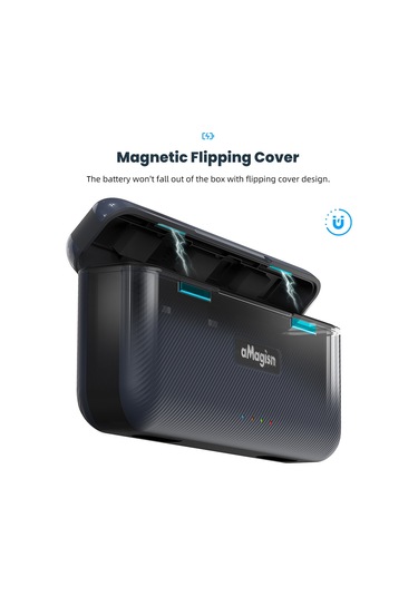 Amagisn Aa07 3 Yuvalı Hızlı Şarj Kutusu Pil Şarj Cihazı Siyah