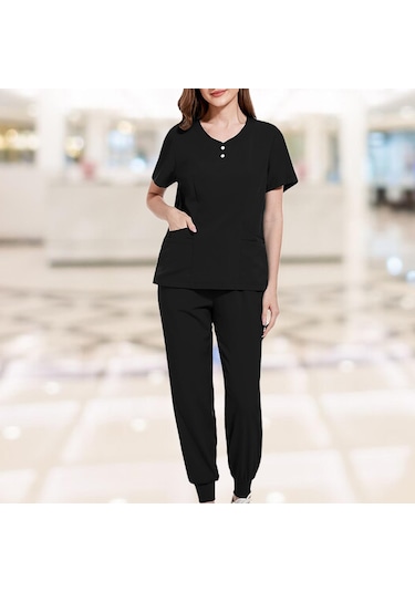 Dolıty Kadın Fırçalama Üniforma Seti Hemşire İş Xxl-siyah