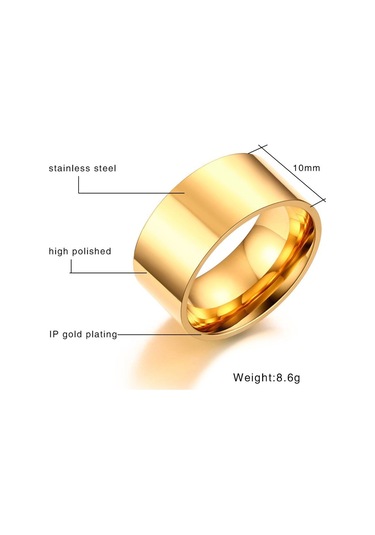 Chavin 10 Mm. Geniş Gold Sarı Bayan Erkek Çelik Alyans Yüzük Dt02 Altın