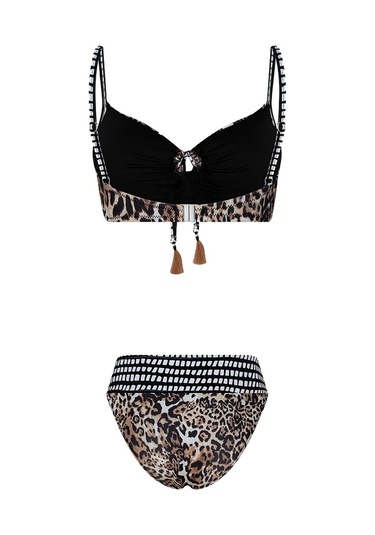 Bonesta Ozero Kahve Leopar Desenli Büzgülü Balenli Bikini Takımı Leopar