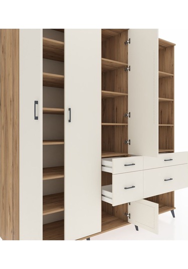 Kronos Dolap 14 Raflı 4 Çekmeceli 4 Kapaklı 220x59x243 Çam-aytaşı/aytaşı Aytası/aytası