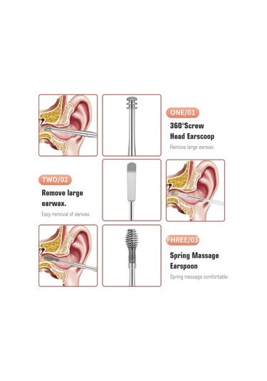 Gajeena Paslanmaz Çelik Kulak Temizleme Seti - 10 Parça Çift Uçlu Kulak Kaşığı Ve Masaj Aparatı, Gül Altını Renk Seçeneği