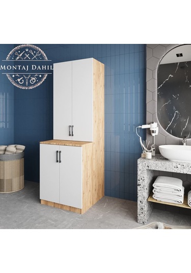 Aspen Çamaşır Ve Kurutma Makinesi Dolabı Banyo Dolabı Çam Beyaz Beyaz - Çam