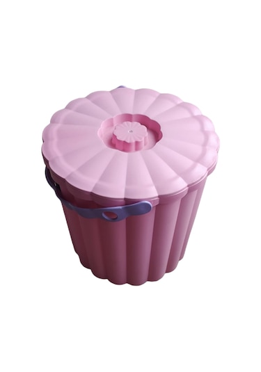 Yuvarlak Pembe Plastik Piknik Sepeti Organizer 12 litre
