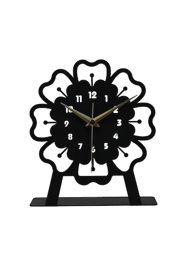 Mercan Model Metal Lazer Kesim Akar Sessiz Mekanizmalı Masa Saati Siyah