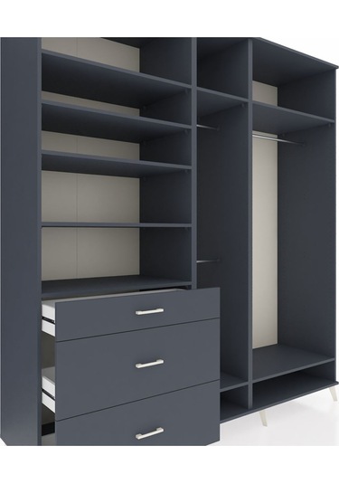 Kronos Dolap 9 Raflı 3 Çekmeceli 3 Askılı 220x59x243 Antrasit-antrasit/antrasit Antrasıt/antrasıt