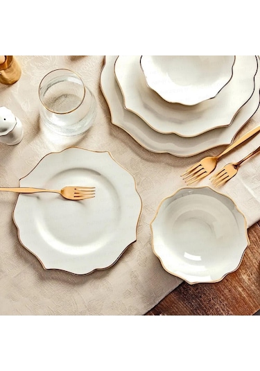 Nehir Lotus Gold 30 Parça Bone Porselen Yemek Takımı