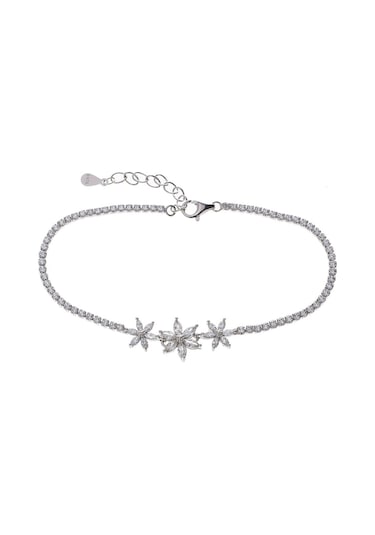 3'lü Çiçek Model Zirkon Taşlı 925 Ayar Gümüş Kadın Bileklik Gümüş