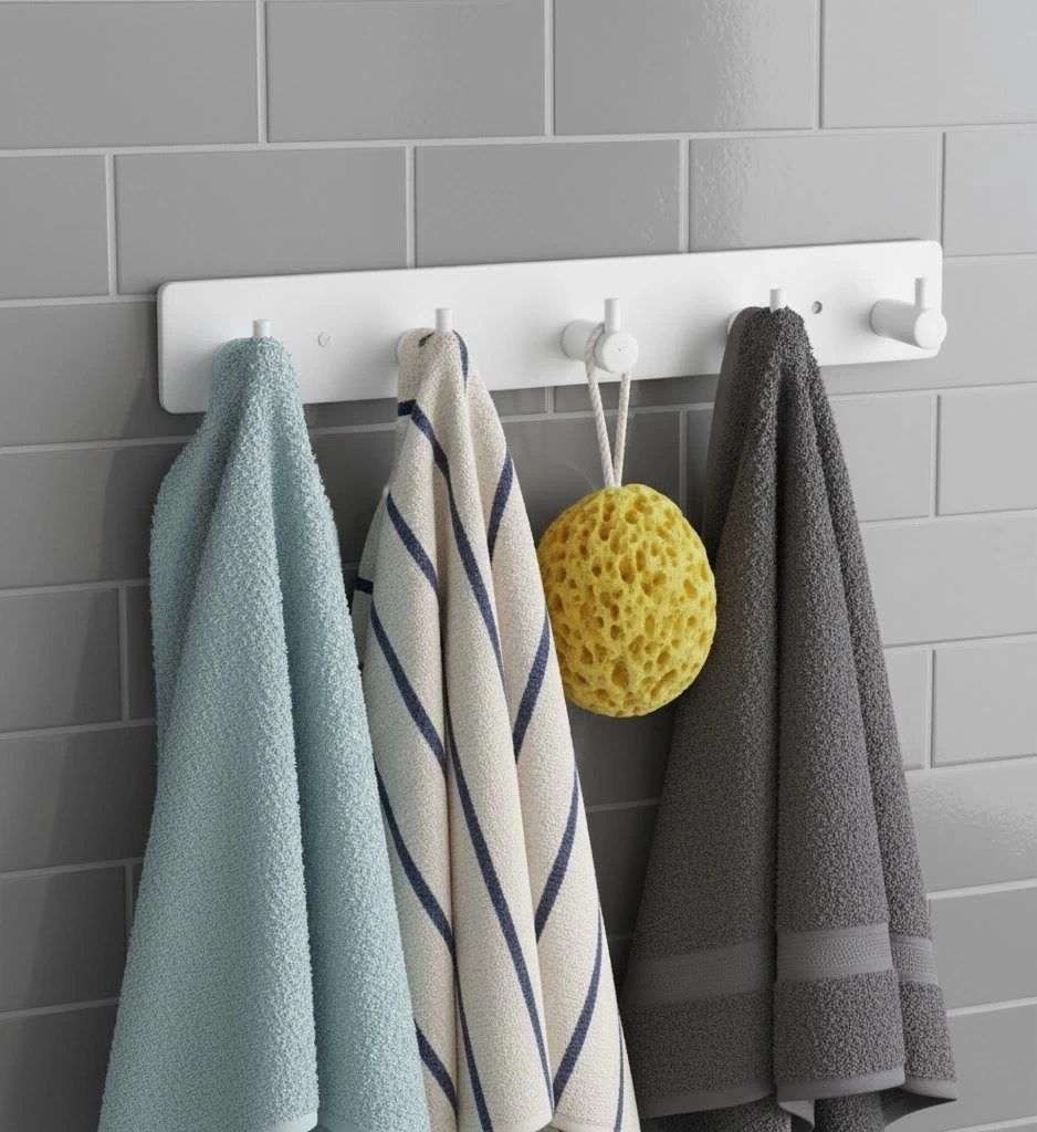 Askılık Yapışkanlı Dikdörtgen Çubuklu 5 Kancalı Beyaz Beyaz