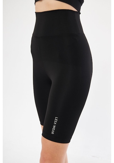 Lesa Wear Yüksek Bel Likralı Toparlayıcı Kısa Şort Tayt Siyah