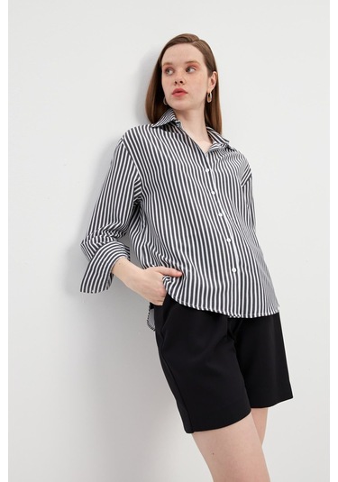 Stella Pulvis Siyah Oversize Çizgili Gömlek Siyah