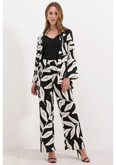 Gabria Desenli Kimono Takım Siyah