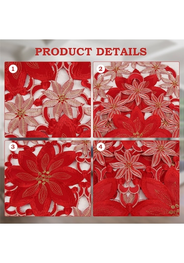 Xiaaokeji Noel İşlemeli Masa Örtüsü, Restoran Partisi İçin, 15x70 İnç Kırmızı