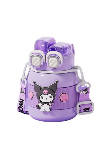 Skycity Küçük Çocuklar İçin Dayanıklı Camlı Suluk, Isıya Dayanıklı Plastik Matara - Kullu Kulo 650ml, 4 Adet 3d Dekoratif Aksesuar İle Mor