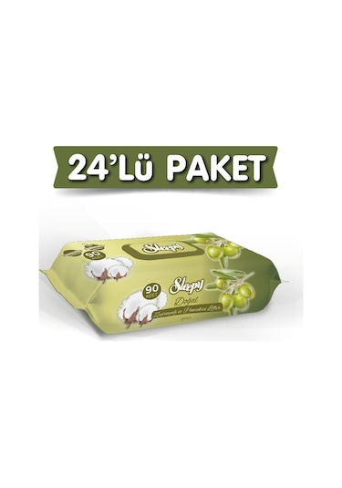Sleepy Islak Havlu Mendil 90 Yaprak Pamuk&Zeytin Yağlı 24 Lü Set