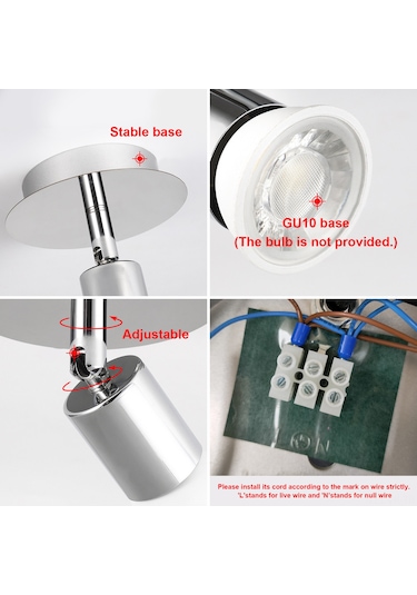 Vkemall İç Mekan İçin Açısını Ayarlayabilir 2 Kafa Gu10 Tavan Spot Lambası 85-265v Geniş Voltaj, Ampul Yok Şeffaf