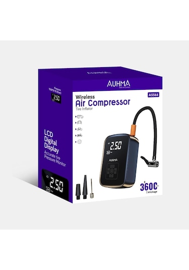 Auhma Şarjlı Dijital Göstergeli Lastik Şişirme Kompresörü A5566