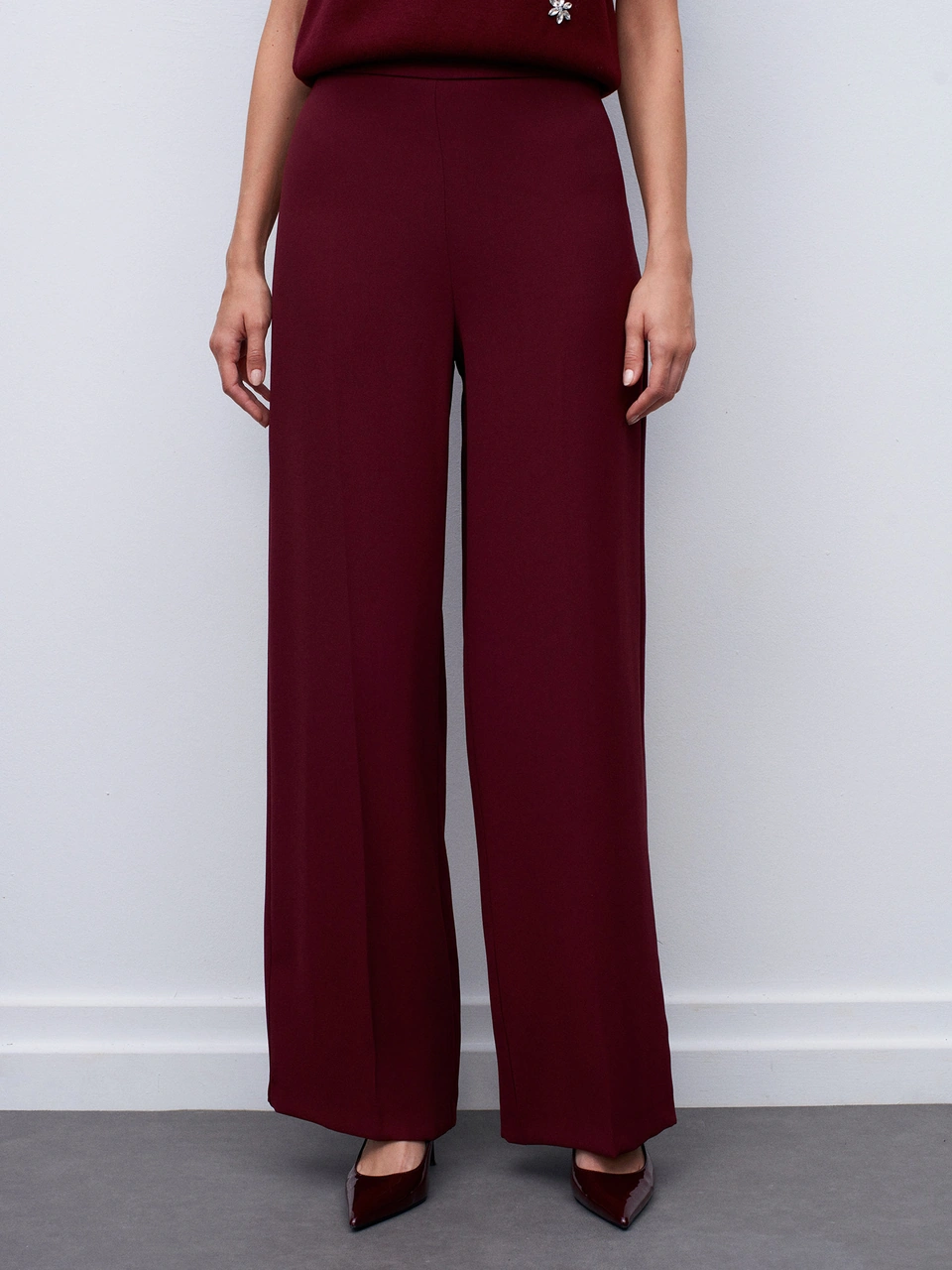 Dilvin 7535 Yanı Fermuarlı Bol Paça Pantolon-bordo Bordo