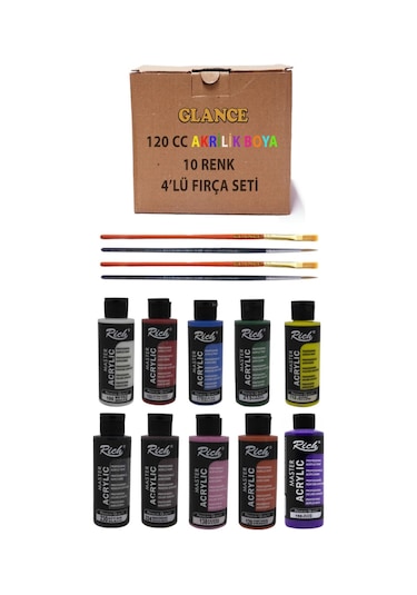 Rich Akrilik Boya Hediye Fırça Set 10'lu 4'lü 120 Cc 11409 Çok Renkli