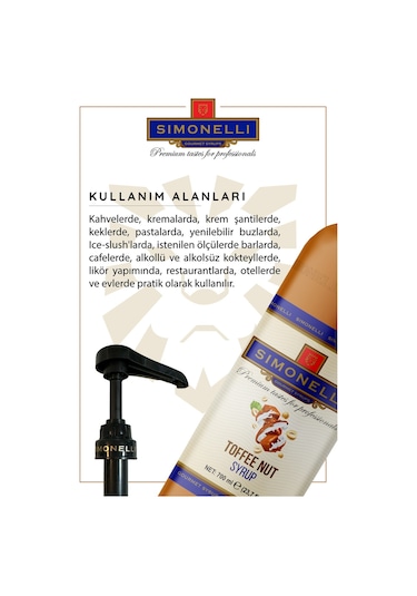Simoenlli Kahve Şurubu Toffee Nut Aromalı 700 ML + Pompa Simonelli