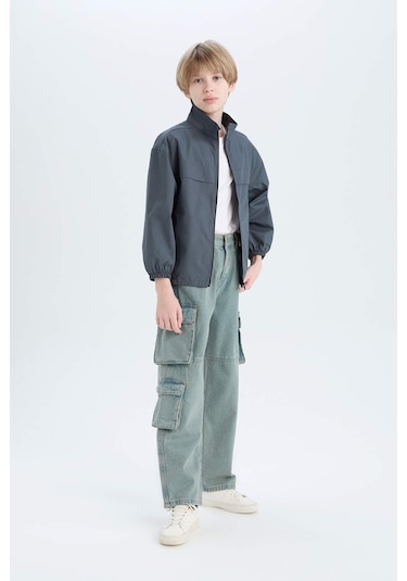 DeFacto Erkek Çocuk Oversize Geniş Kalıp Yarım Balıkçı Yaka Fermuarlı Paraşüt Bomber Ceket D8537A825SPAR234