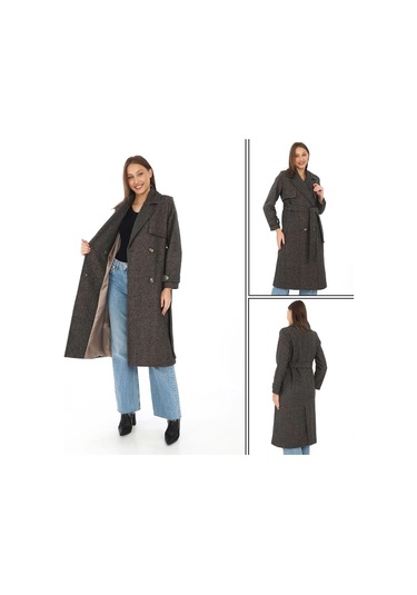 Kadın Balık Sırtı Yünlü Dokuma Kaşe Kaban Kruvaze Yaka, Kuşaklı, Cepli, Astarlı Uzun Boy Tesettür Kahverengi Kadın Balık Sırtı Yünlü Dokuma Kaşe Kaban Kruvaze Yaka, Kuşaklı, Cepli, Astarlı Uzun Boy Tesettür Kahverengi