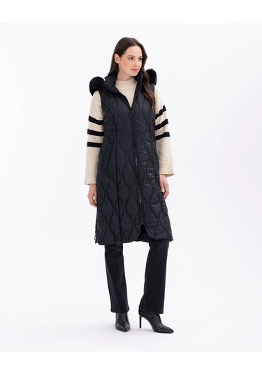 Scl Kapüşonlu Siyah Kadın Yelek 2321601011 Siyah