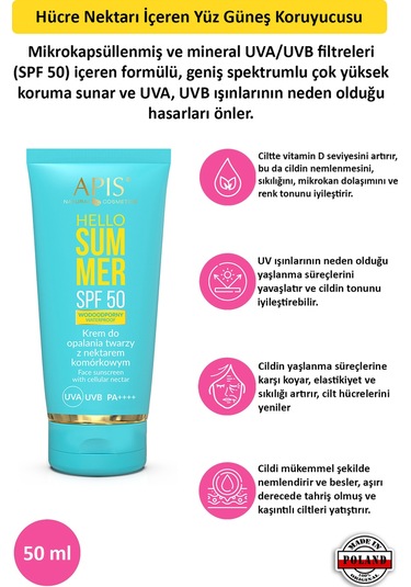 Apis Natural Hücre Nektarı İçeren Koruyucu Yüz Güneş Kremi SPF50 50 ML