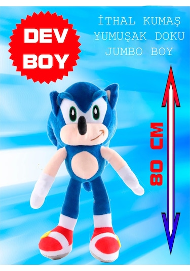 Xxl  Kumaş Sonic Boom Hedgehog Kirpi Sonic Peluş Oyuncak Uyku & Oyun Arkadaşı Dev Boy 80 Cm