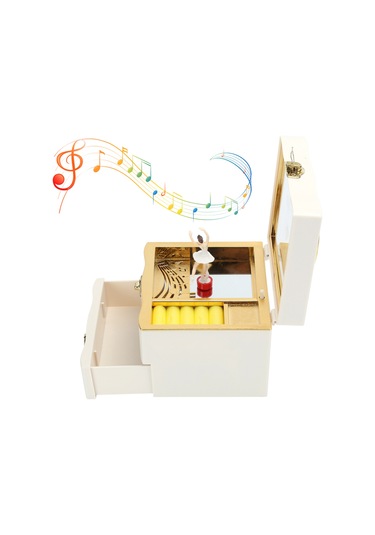 Springsun Dans Eden Kız Figürlü Sarımsaklı Müzik Kutusu, 1 Çekmece Ve 4 Bölmeli, Yumuşak Kadife Döşemeli, Ev Dekorasyonu, Kuruşluk Ve Hediye İçin, Beyaz Çok Renkli