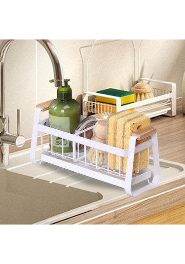 Homyl Mutfak Lavabosu Için Süngerlik Karbon Çelik Lavabo Rafı Beyaz