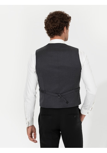 Cacharel Antrasit Slim Fit Yün Karışımlı Yelek Gri