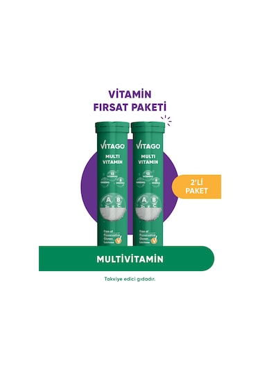 Vitago Multivitamin Mineral İçeren Takviye Edici Gıda 2 x 20 Efervesan Tablet