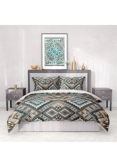 Monohome Premium Luxury Çift Kişilik Nevresim Takımı 3d Pamuk Saten Otantik-1569 - Lastikli Çok Renkli