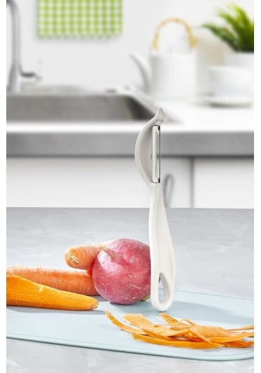 2 Adet Çok Amaçlı Yan Ve Sapan Soyacak, Meyve Sebze Paslanmaz Çelik Bıçaklı Soyucu 2 Li Set Beyaz