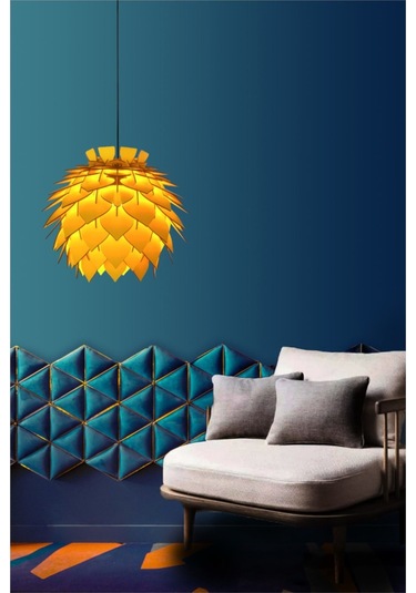 Lotus Dekoratif Avize Sarkıt Abajur Lambader Şapkası Sarı