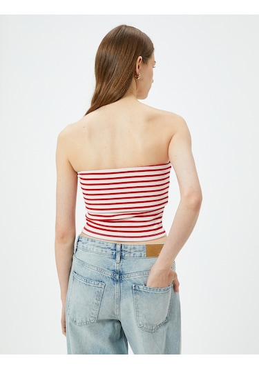 Koton Straplez Üst Kat Detaylı Ribanalı Slim Fit Kırmızı Çizgili 4sak10698ek Kırmızı Çizgili