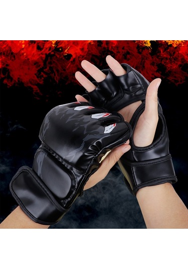 Reedark Kara Kaplan Pençe Desenli Profesyonel Yarı Parmak Dövüş Eldiveni - Mma, Boks, Ufc, Sandık Egzersizi İçin Erkek/kadın/çocuk Siyah