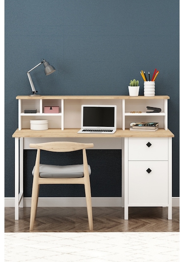 Remy Çalışma Masası Raflı Sepet-beyaz Sepet-beyaz Beyaz