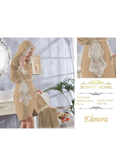Bonny Home Elenora Kapuçino Bayan Fransız Dantelli Balayı Çeyizli Kahverengi