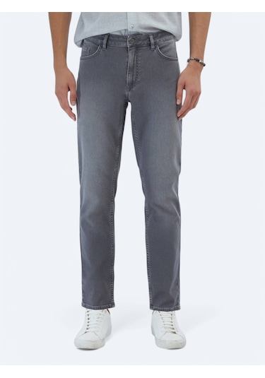 Kip Gri Slim Fit Denim Pamuk Karışımlı Pantolon Gri