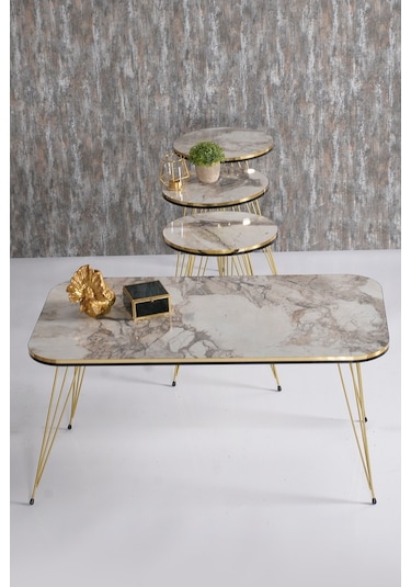 Zigon Sehpa Ve Orta Sehpa Kr Set Çift Gold Efes Tel Ayak