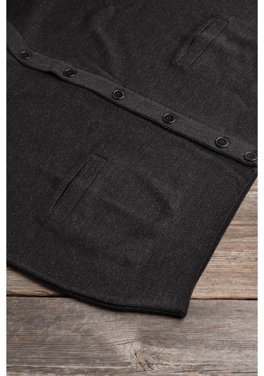 Cepli V Yaka Battal Büyük Boy Düğmeli Yünlü Triko Yelek Antrasit