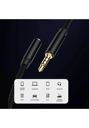 3.5mm Jack Aux Kablosu Ses Uzatma Kablosu Kulaklıklar Hoparlör Genişletici Silver 1.5m Diğer